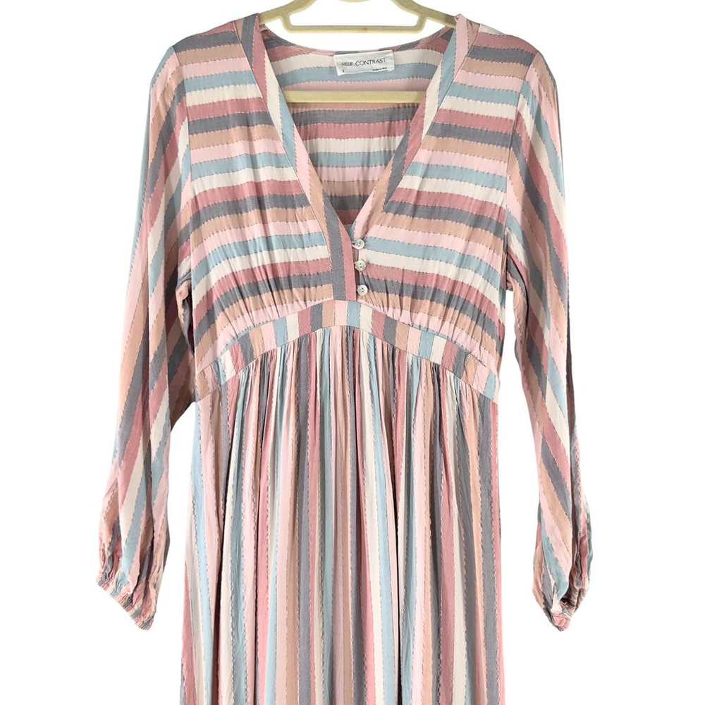 SELF CONTRAST Sophia Elegant MAXI DRESS Romantic Boho STRIPE RAINBOW WOMENS S - Picture 4 of 10